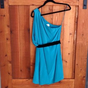 Mark & James by Badgley Mischka, XS, Teal, one shoulder, knee length dress